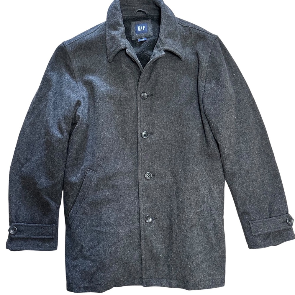 Gap Pea Coat Mens M Charcoal Grey Excellent Wool Lined Winter Button Up Y2K
